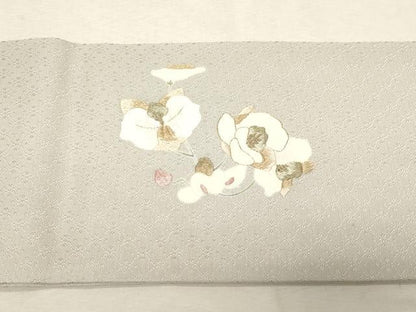 平和屋着物●中国人間国宝　将雪英　九寸名古屋帯　刺繍　胡蝶蘭　金糸　正絹　逸品　CABD4044dy