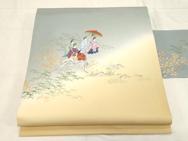 平和屋着物●塩瀬　九寸名古屋帯　作家物　人物文　金銀彩　正絹　逸品　CABD4045dy
