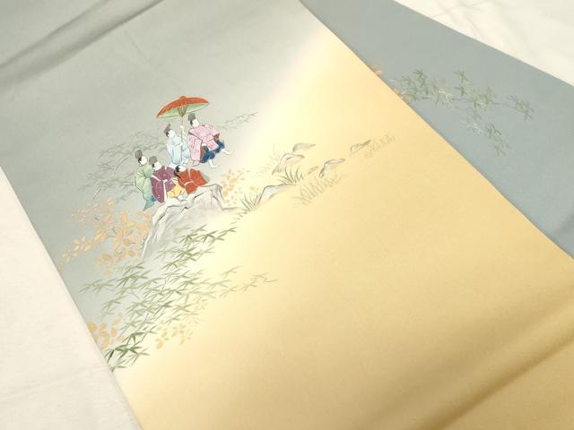 平和屋着物●塩瀬　九寸名古屋帯　作家物　人物文　金銀彩　正絹　逸品　CABD4045dy