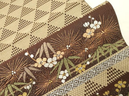 平和屋着物●本場筑前博多織 八寸名古屋帯 紬地 草花文 金銀糸 やまと誂製 正絹 逸品 CABD4048dy