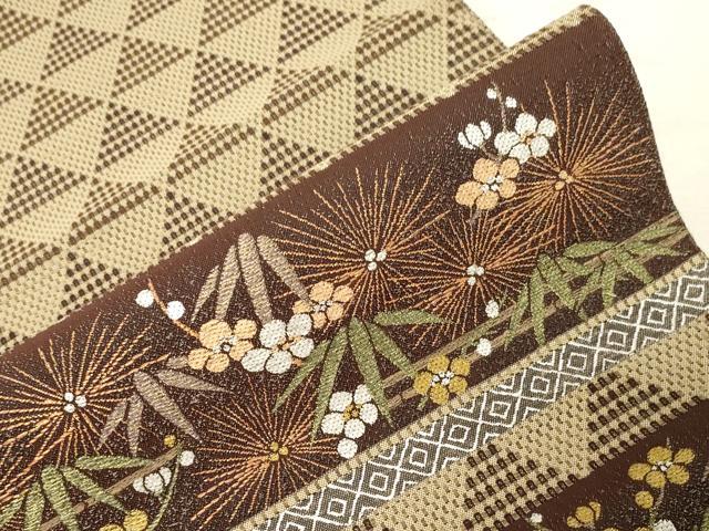 平和屋着物●本場筑前博多織 八寸名古屋帯 紬地 草花文 金銀糸 やまと誂製 正絹 逸品 CABD4048dy
