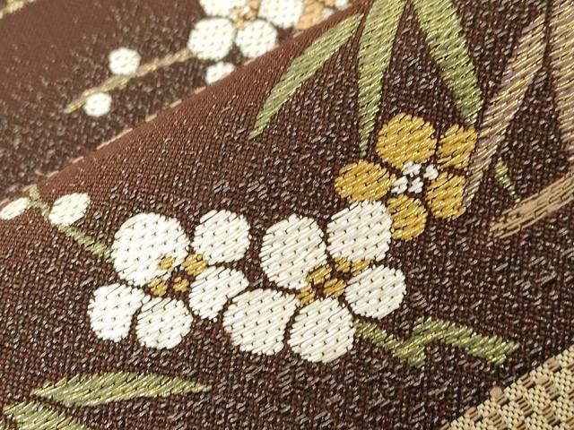 平和屋着物●本場筑前博多織 八寸名古屋帯 紬地 草花文 金銀糸 やまと誂製 正絹 逸品 CABD4048dy