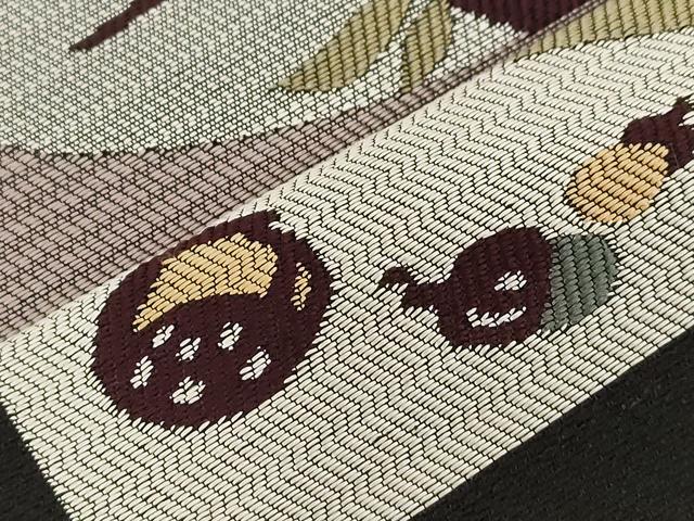 平和屋着物●九寸名古屋帯　梟　黒地　正絹　逸品　未使用　CABD4049dy