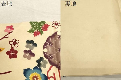 平和屋着物●全通柄九寸名古屋帯　本場琉球紅型　雪輪草花文　正絹　逸品　CABD4053dy