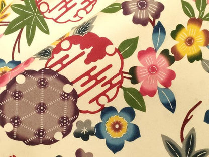 平和屋着物●全通柄九寸名古屋帯　本場琉球紅型　雪輪草花文　正絹　逸品　CABD4053dy