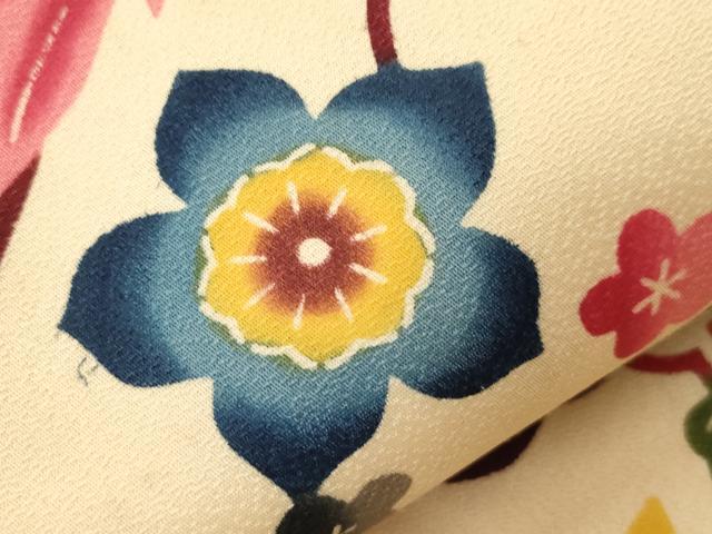 平和屋着物●全通柄九寸名古屋帯　本場琉球紅型　雪輪草花文　正絹　逸品　CABD4053dy