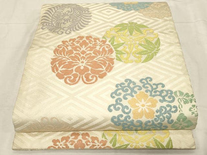 平和屋着物●西陣　川島織物　九寸開き名古屋帯　唐織　草花丸文　正絹　逸品　CABD4054dy