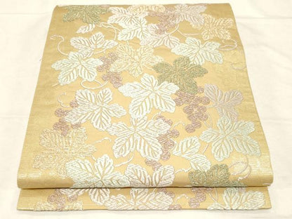 平和屋着物●六通柄袋帯　唐織　葡萄蔦の葉文　金糸　正絹　逸品　CABD4065dy