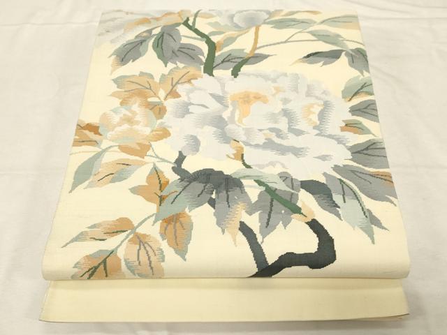 平和屋着物●太鼓柄袋帯　すくい織　草花文　正絹　逸品　未使用　CABD4068dy