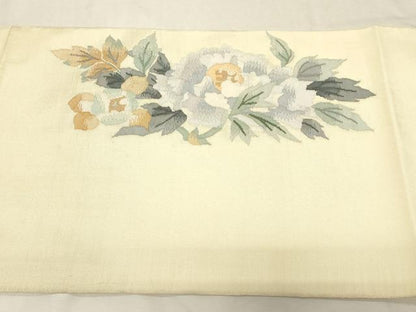 平和屋着物●太鼓柄袋帯　すくい織　草花文　正絹　逸品　未使用　CABD4068dy