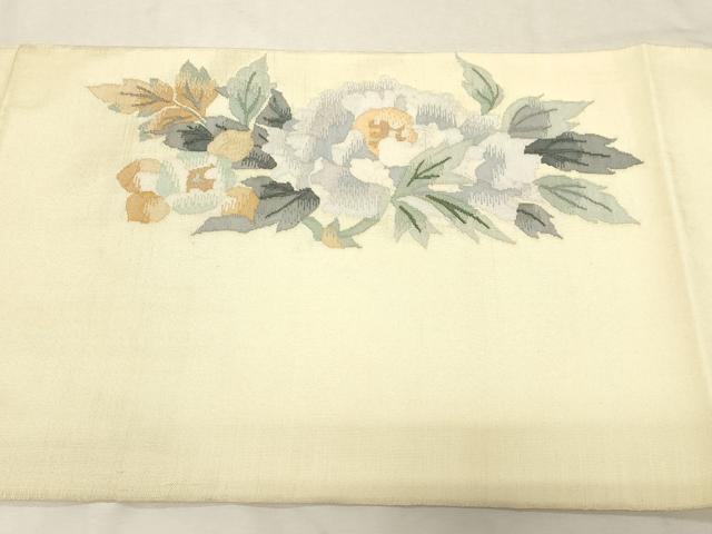 平和屋着物●太鼓柄袋帯　すくい織　草花文　正絹　逸品　未使用　CABD4068dy