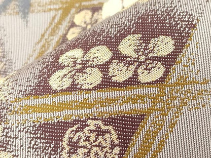 平和屋着物●十代目 歌舞伎役者　坂東三津五郎　六通柄袋帯　花布季　金糸　正絹　逸品　CABD4069dy