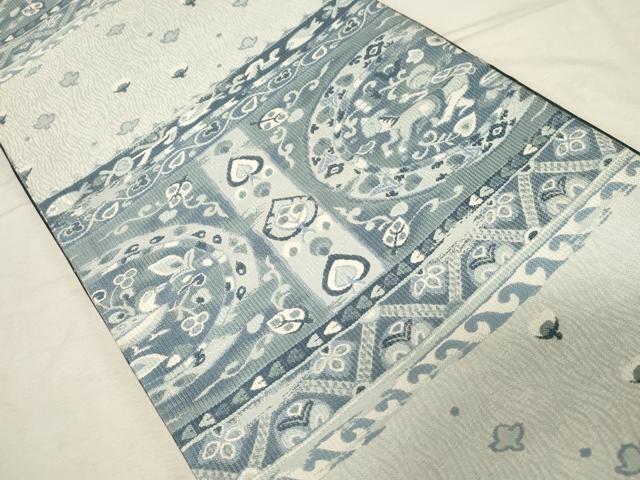 平和屋着物●六通柄袋帯　本藍染織　藍染苑　狩猟花鳥丸文　正絹　逸品　CABD4070dy
