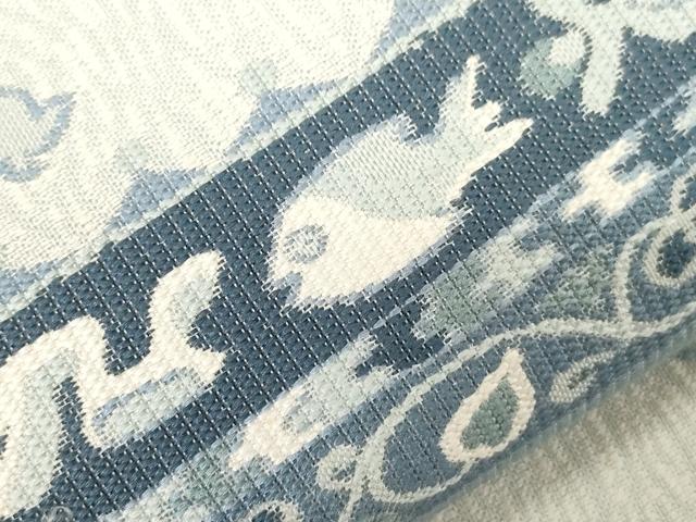平和屋着物●六通柄袋帯　本藍染織　藍染苑　狩猟花鳥丸文　正絹　逸品　CABD4070dy