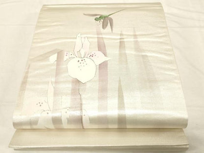 平和屋着物●太鼓柄袋帯　ラインストーン　蜻蛉　草花　引箔　正絹　逸品　CABD4078dy