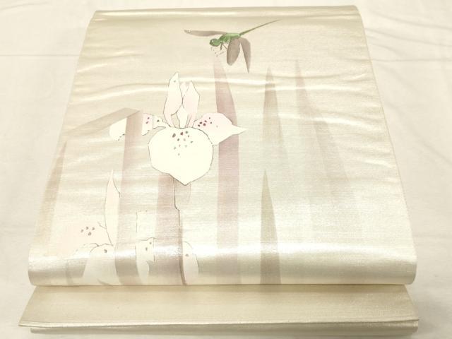 平和屋着物●太鼓柄袋帯　ラインストーン　蜻蛉　草花　引箔　正絹　逸品　CABD4078dy