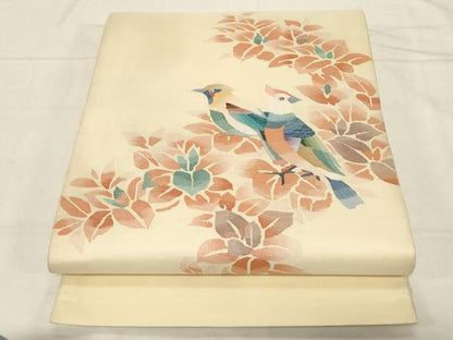 平和屋着物●太鼓柄袋帯　すくい織　花鳥文　正絹　逸品　CABD4079dy