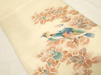平和屋着物●太鼓柄袋帯　すくい織　花鳥文　正絹　逸品　CABD4079dy