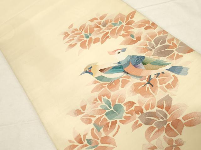 平和屋着物●太鼓柄袋帯　すくい織　花鳥文　正絹　逸品　CABD4079dy