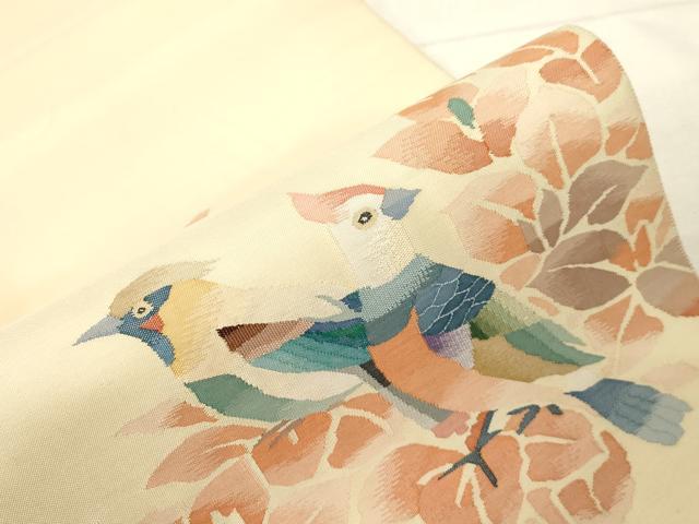 平和屋着物●太鼓柄袋帯　すくい織　花鳥文　正絹　逸品　CABD4079dy
