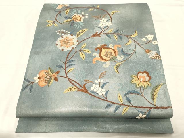 平和屋着物●太鼓柄袋帯　更紗花文　金糸　三越扱い　正絹　逸品　CABD4080dy