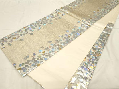平和屋着物●金彩友禅作家　金彩の魔術師　堀省平　金煌織　六通柄袋帯　色紙重ね文　銀彩　正絹　逸品　CABD4081dy