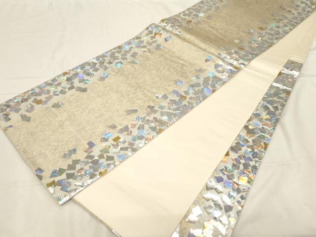 平和屋着物●金彩友禅作家　金彩の魔術師　堀省平　金煌織　六通柄袋帯　色紙重ね文　銀彩　正絹　逸品　CABD4081dy