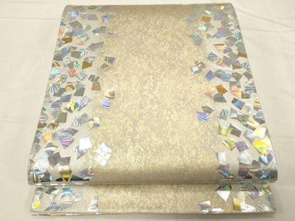 平和屋着物●金彩友禅作家　金彩の魔術師　堀省平　金煌織　六通柄袋帯　色紙重ね文　銀彩　正絹　逸品　CABD4081dy