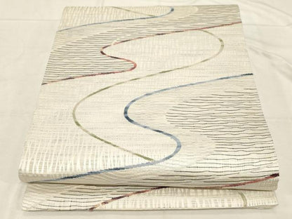 平和屋着物▽全通柄袋帯　スリーシーズン　春夏秋　櫛織　流水文　正絹　逸品　未使用　CABD4083dy