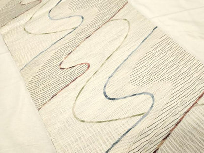 平和屋着物▽全通柄袋帯　スリーシーズン　春夏秋　櫛織　流水文　正絹　逸品　未使用　CABD4083dy