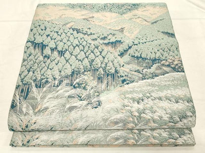 平和屋着物●山喜織物謹製　萬葉　紹巴　全通柄袋帯　風景文　正絹　逸品　CABD4084dy