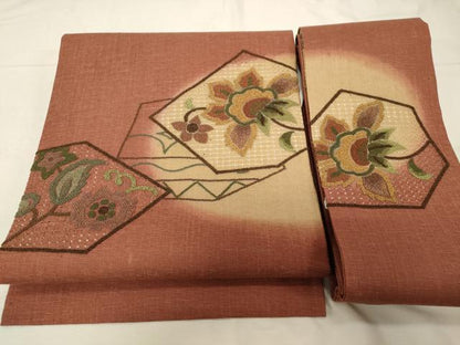平和屋着物●中国三大刺繍　スワトウ刺繍　相良刺繍　総刺繍　つけ帯　更紗花唐草文　正絹　逸品　未使用　CABD4089dy