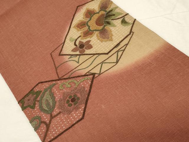 平和屋着物●中国三大刺繍　スワトウ刺繍　相良刺繍　総刺繍　つけ帯　更紗花唐草文　正絹　逸品　未使用　CABD4089dy