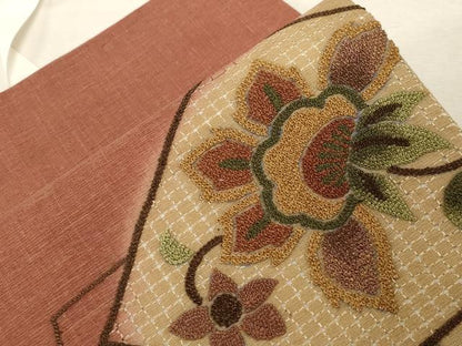 平和屋着物●中国三大刺繍　スワトウ刺繍　相良刺繍　総刺繍　つけ帯　更紗花唐草文　正絹　逸品　未使用　CABD4089dy