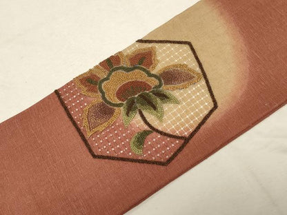 平和屋着物●中国三大刺繍　スワトウ刺繍　相良刺繍　総刺繍　つけ帯　更紗花唐草文　正絹　逸品　未使用　CABD4089dy