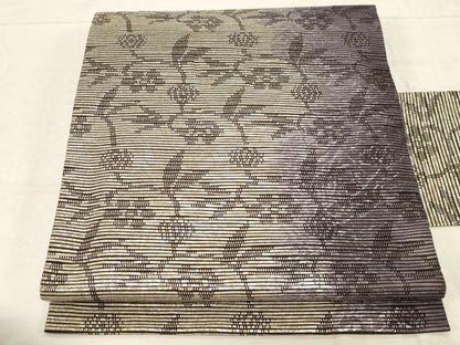 平和屋着物●九寸名古屋帯　草花文　正絹　逸品　CABD4091dy