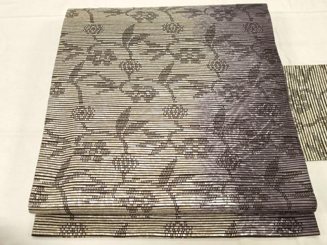 平和屋着物●九寸名古屋帯　草花文　正絹　逸品　CABD4091dy