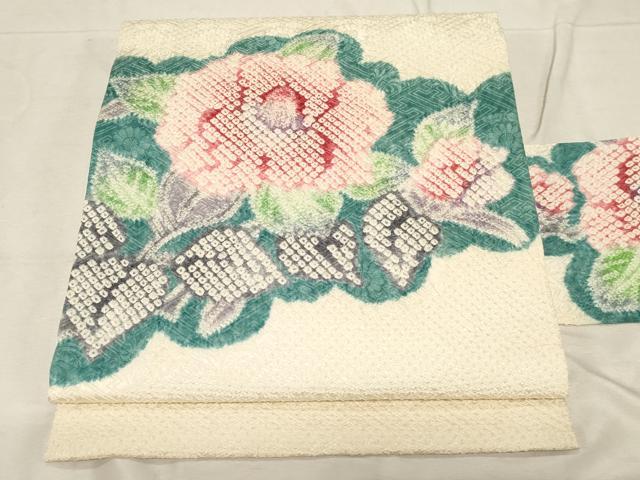 平和屋着物●名門　藤娘きぬたや・総絞り　九寸名古屋帯　絞り　草花文　正絹　逸品　CABD4095dy
