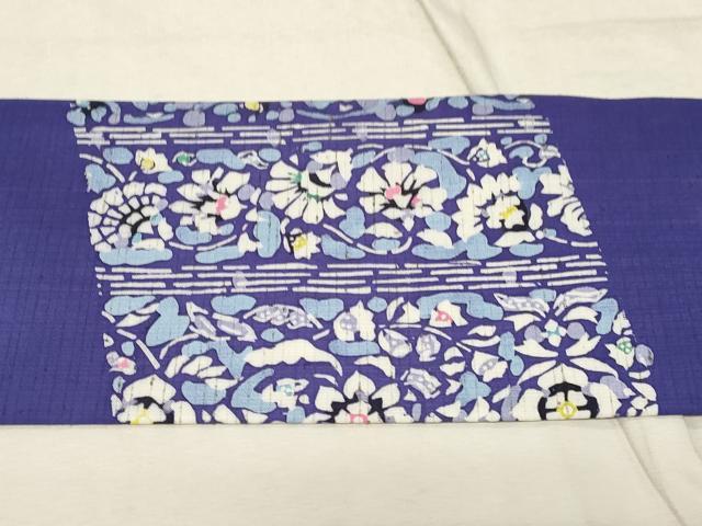 平和屋着物●九寸名古屋帯　ぜんまい紬　型染め　更紗花間道　正絹　逸品　未使用　CABD4096dy
