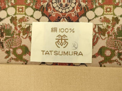 平和屋着物●龍村美術織物　九寸開き名古屋帯　獅子狩文錦　金糸　正絹　逸品　CABD4098dy