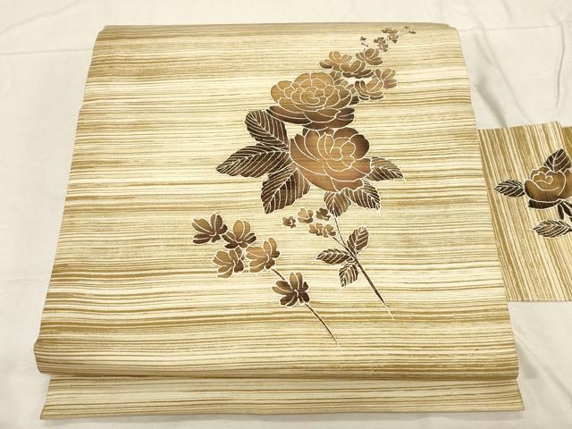 平和屋着物●塩瀬　九寸名古屋帯　草花文　金彩　正絹　逸品　CABD4099dy