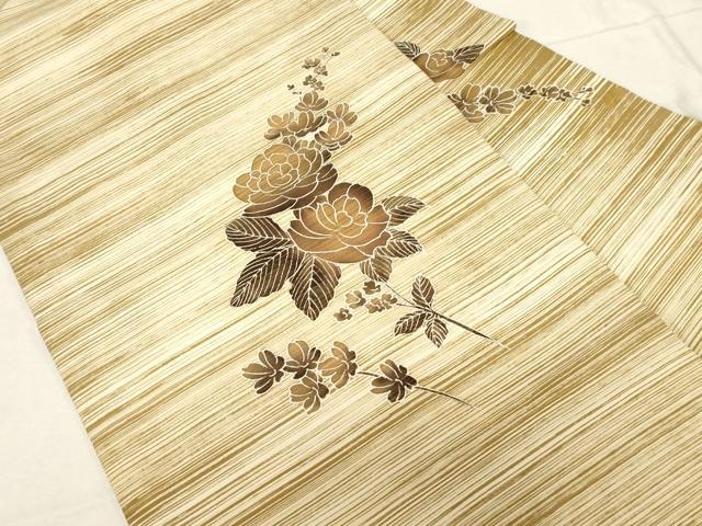 平和屋着物●塩瀬　九寸名古屋帯　草花文　金彩　正絹　逸品　CABD4099dy