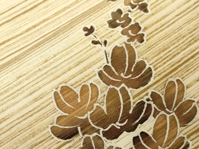 平和屋着物●塩瀬　九寸名古屋帯　草花文　金彩　正絹　逸品　CABD4099dy