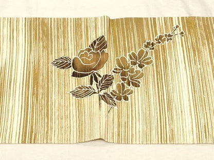 平和屋着物●塩瀬　九寸名古屋帯　草花文　金彩　正絹　逸品　CABD4099dy