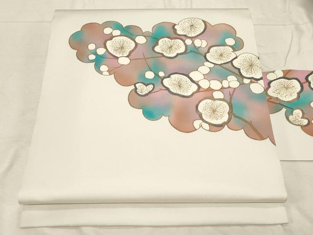 平和屋着物●染色作家　田中文子　塩瀬　九寸名古屋帯　枝梅文　金彩　正絹　逸品　未使用　CABD4100dy