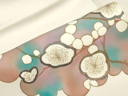 平和屋着物●染色作家　田中文子　塩瀬　九寸名古屋帯　枝梅文　金彩　正絹　逸品　未使用　CABD4100dy