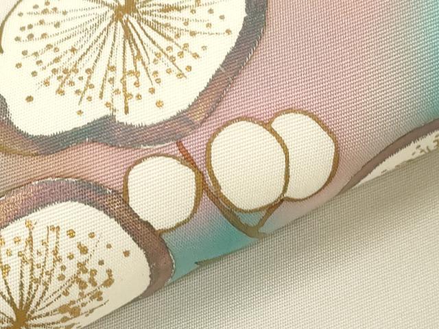 平和屋着物●染色作家　田中文子　塩瀬　九寸名古屋帯　枝梅文　金彩　正絹　逸品　未使用　CABD4100dy