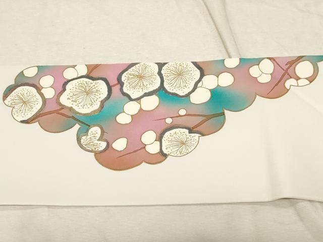 平和屋着物●染色作家　田中文子　塩瀬　九寸名古屋帯　枝梅文　金彩　正絹　逸品　未使用　CABD4100dy
