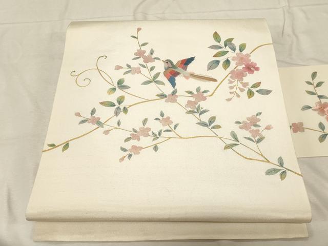 平和屋着物●九寸名古屋帯　花鳥文　金彩　正絹　逸品　CABD4101dy