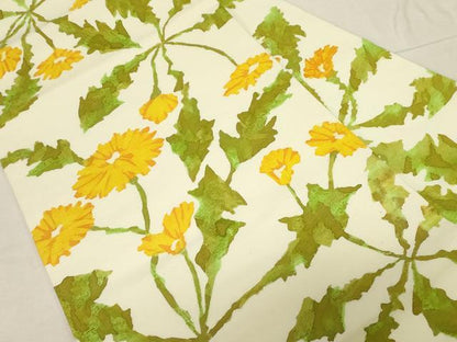 平和屋着物●染色作家　佐藤節子　九寸名古屋帯　紬地　草花文　正絹　逸品　未使用　CABD4103dy